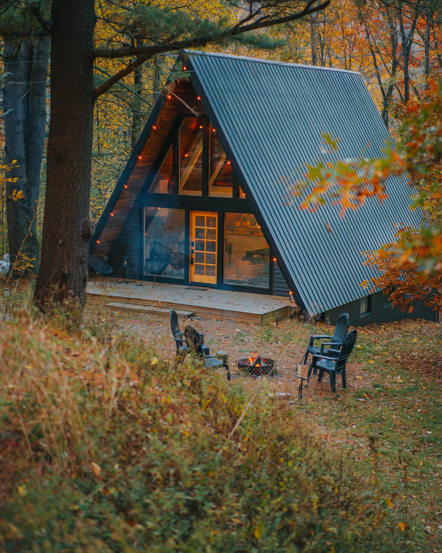 Aframe cabin exterior after transformation